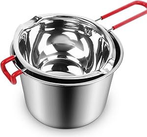Stainless Steel Double Boiler Pot,3 Cup Capacity Metal Melting Pot with Heat Resistant Handle,600ml Steel Universal Insert Melting Pan for Chocolate,Butter,Candle,Candy and Soap