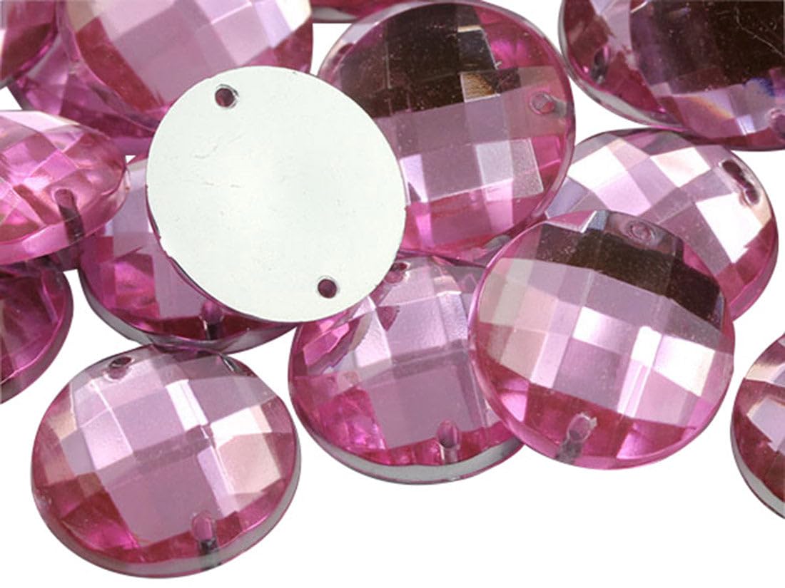 Allstarco 12mm Pink Lt. CH13 Flat Back Sew On Round Beads Acrylic Rhinestones Sewing Plastic Gems with Holes for Jewelry, Clothes, Garment Embelishments, Shoes, Cosplays, Crafts 60 Pieces — image 1