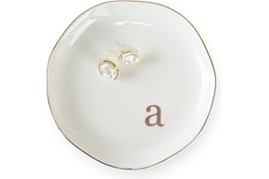 HOME SMILE Initials Ring Dish Jewery Tray with Personalized A-Monogrammed Engagement Wedding Gifts for Friends,Sister,Birthday Christmas Gifts for Women,Ceramic White