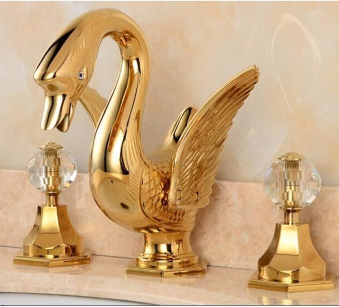 YCEOT Grifo de lavabo de cisne de baño dorado de 3 piezas extendido