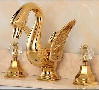 YCEOT Grifo de lavabo de cisne de baño dorado de 3 piezas extendido
