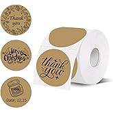 Thermal Labels,2 Inch Brown Round Thermal Printer Stickers,Self-Adhesive Round Direct Thermal Labels,Thermal Stickers for DIY Logo Design,Name Tag (500/Roll