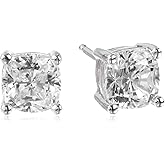 Amazon Essentials Platinum Plated Sterling Silver Cushion Cut Cubic Zirconia Stud Earrings