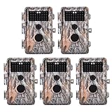 BlazeVideo 5-Pack 16MP HD Video No Glow Hunting Cameras, Wildlife Game Trail Cam with 38 IR LEDs, up to 65ft Night Vision, PIR Sensor Motion Activated, IP66 Waterproof, Short Trigger, 2.4" LCD Screen