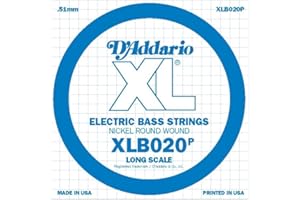 D'Addario XLB020P Plain Steel Bass Guitar Single String, Long Scale, .020