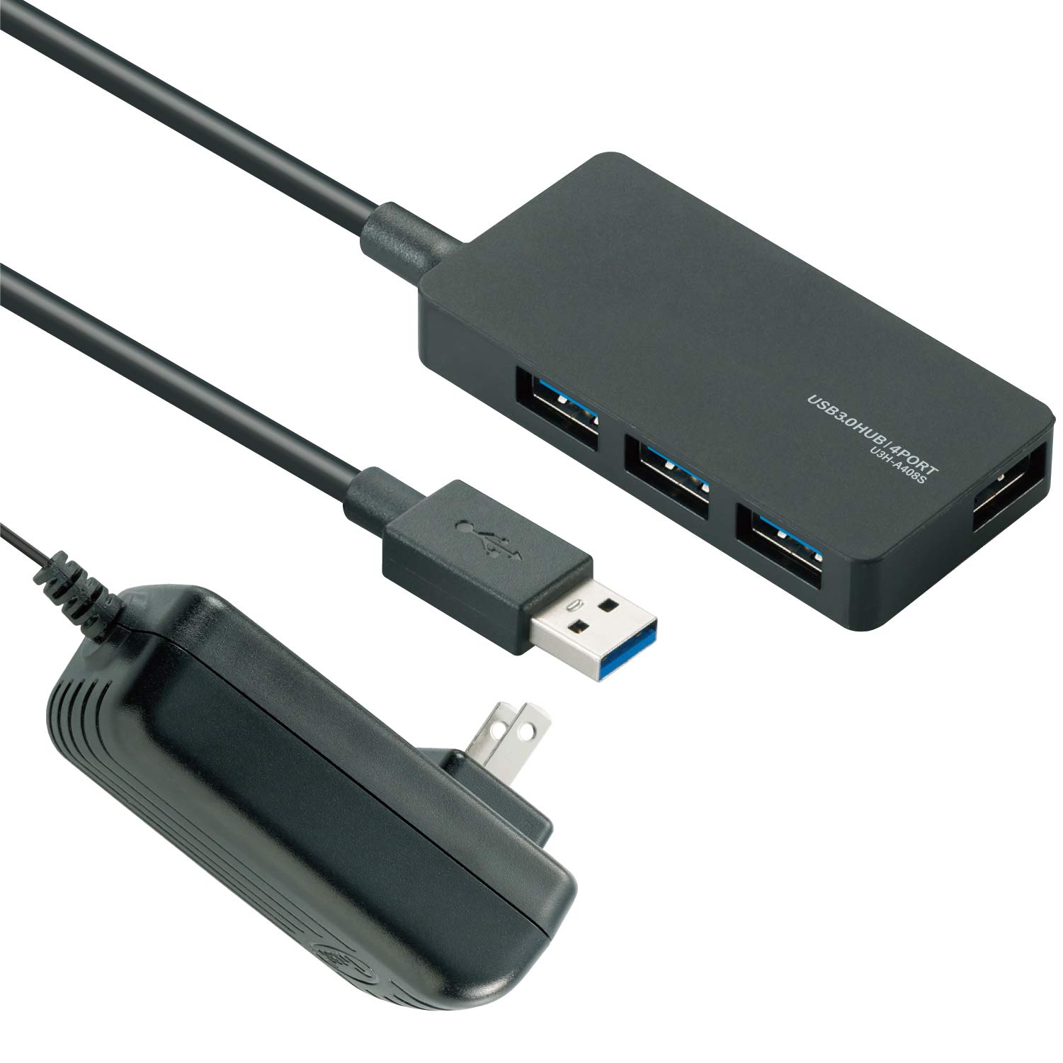 エレコム USB3.0 ハブ 4ポート 1ｍ ACアダプタ付 セルフ/バス両対応 MacBook / Surface Pro / Chromebook他 ノートPC Nintendo Switch対応 ブラック U3H-A408SBK商品画像