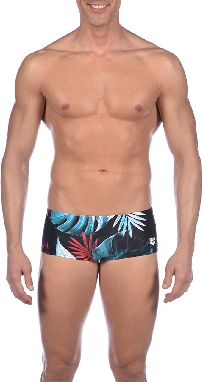 Arena Men Low Waist Swim Shorts Tropical Leaves Swim Trunks - Black-Multi-Coloured, 40