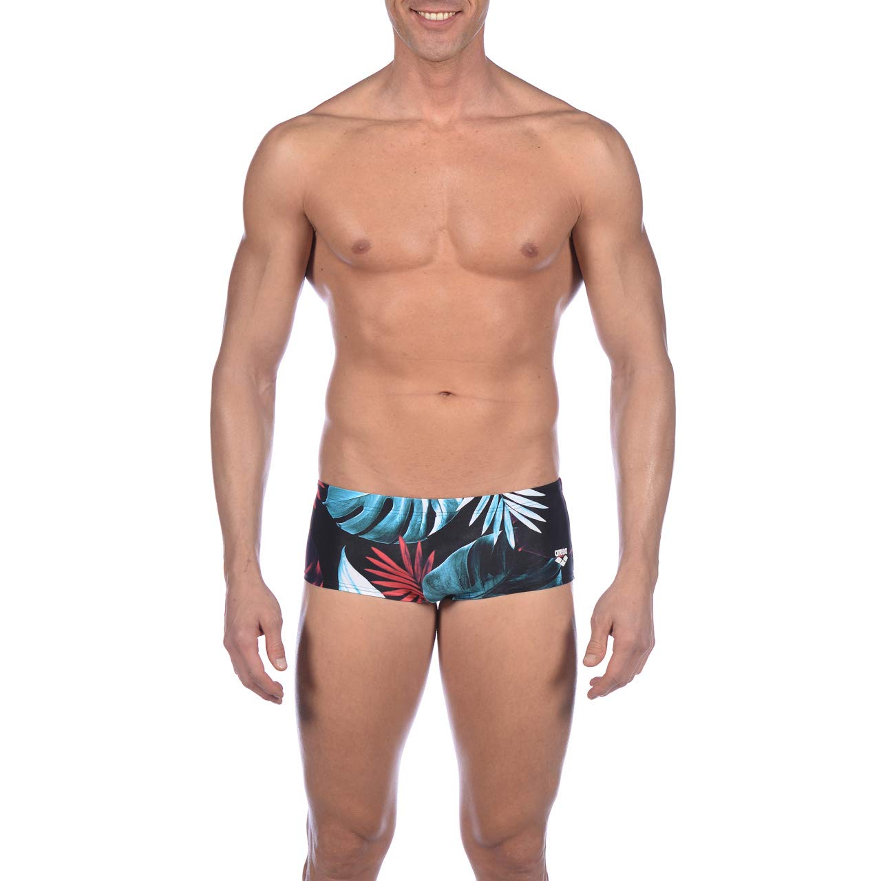 Arena Men Low Waist Swim Shorts Tropical Leaves Swim Trunks - Black-Multi-Coloured, 40