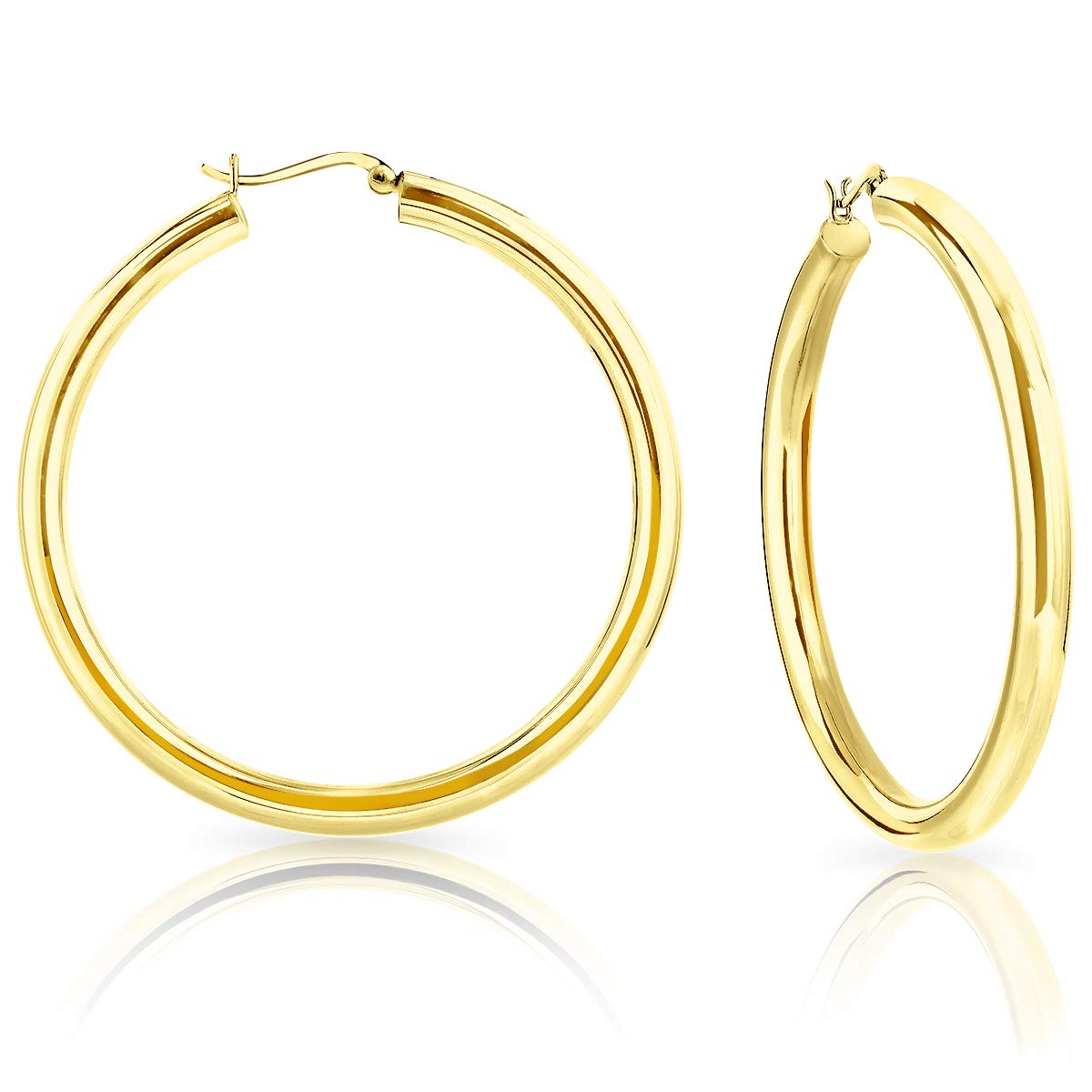 DTPSilver - 925 Sterling Silver Yellow Gold Plated Creole Hoops Earrings - Thickness 5 mm - Diameter 60 mm