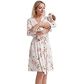 Galabloomer Maternity Robe and Baby Receiving Blanket,Matching Mommy Labor Delivery Robe and Swaddle Set Vintage rose