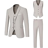 DEETRUST Men's Suit 3 Piece Slim Fit Suit Set, Two Button Solid Jacket Vest Pants with Tie, Men Tuxedo Suit Set