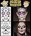 Halloween Temporary Face Tattoos Kit - 2019 Cool Designs, Full Face Sugar Skull Tattoos, for Halloween and Day of the Dead, Easy to Apply and Remove