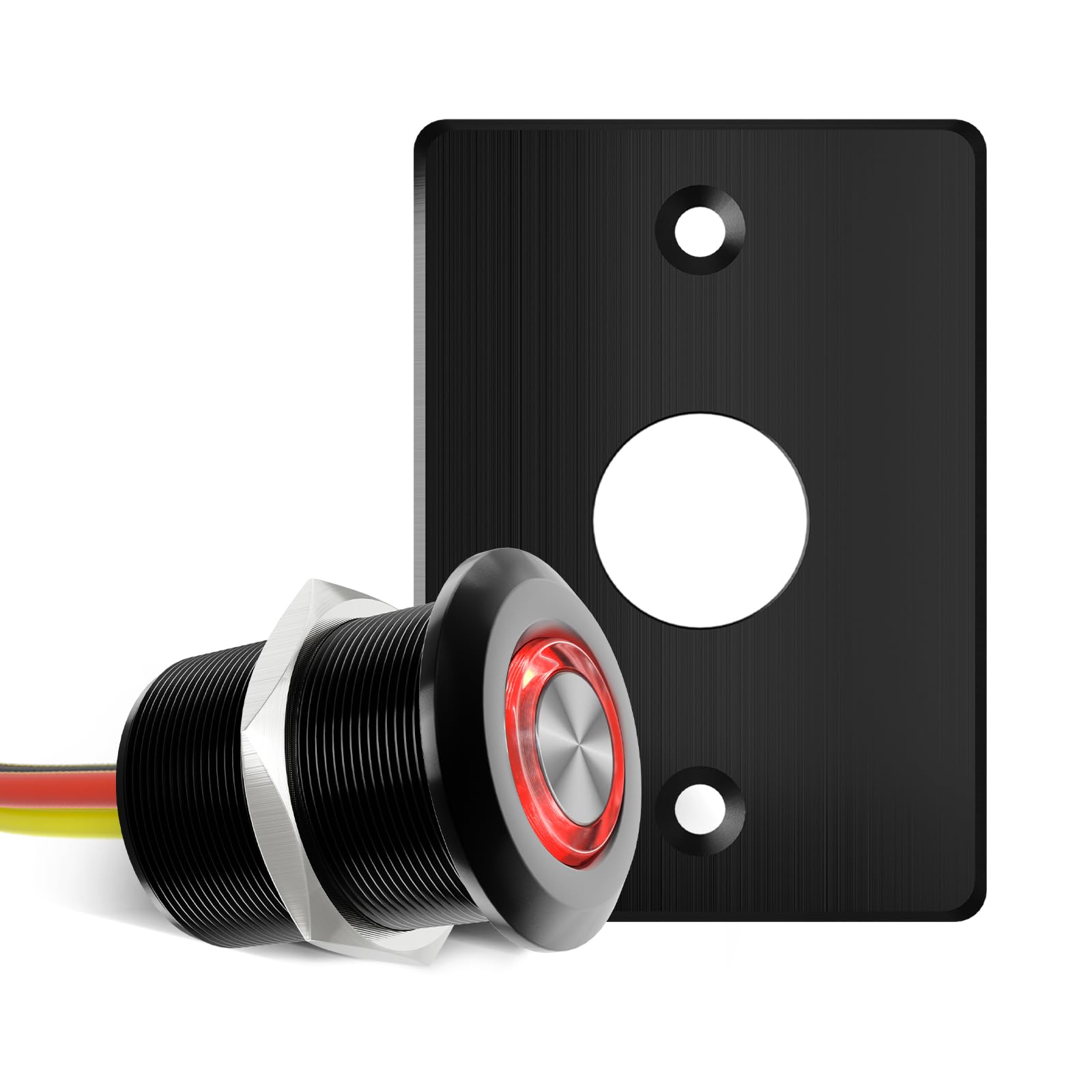 acegoo 12V Dimmer Switch, Push Button Dimmer with Red Ring Light High Side for Motorhome Camper Van Boat Truck Cars Lighting & Led Strip Light, DC12-24V 6A Full Aluminum(Black)