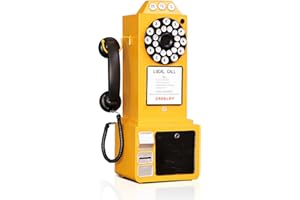 GUYIFUNY Antique Telephone - Rotary Dial Landline Phone Model Vintage Classic Phone Props Retro Wall Mounted Crafts Ornaments Cafe Bar Window Booth Decoration - 9.8''L x 6.3''W x 19.7''H, Yellow