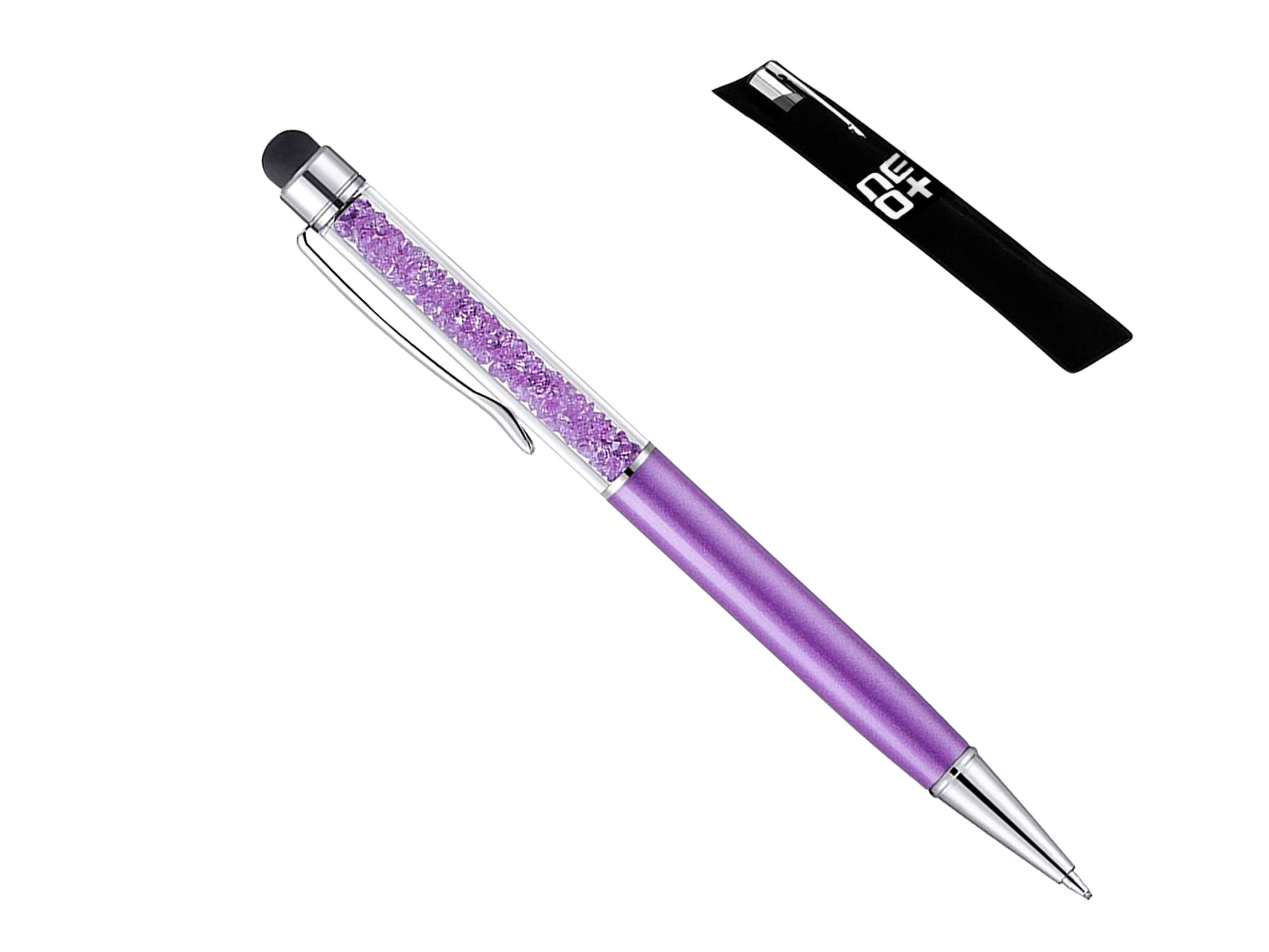 Quality 2-in-1 Capacitive Touchscreen Stylus and Ballpoint Pen with Crystals. Free Refill (Dark Purple)