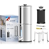 Purewell 1.0 Gallon Portable Gravity Water Filter System, 4-Stage 0.01μm Ultra-Filtration Countertop System with Water Level Window and Stand, Reduce Fluoride & Chlorine, for Camping, RVing (PW-1G-KF)