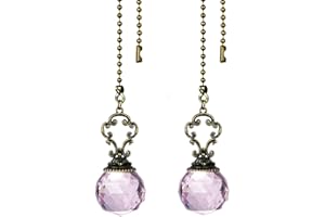 LONGSHENG - SINCE 2001 - Set of 2 Vintage-Style Pink Fan Pull Ceiling Fan Chain Pulls Crystal Prism Ball 12inch Chains for Home Decor