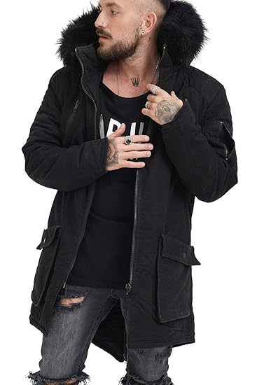 trueprodigy Casual Herren Marken Parka mit Kunstfell Herrenjacke Cool Stylisch Kapuze sportlich Slim Fit Jacke Männer