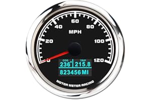 MOTOR METER RACING W Pro 85mm 3-3/8" 4 in 1 Multi-Function GPS Speedometer Digital Odometer Mileage/COG/Trip Meter 120 MPH Waterproof Black Dial White LED for Car Truck Marine Boat Yacht