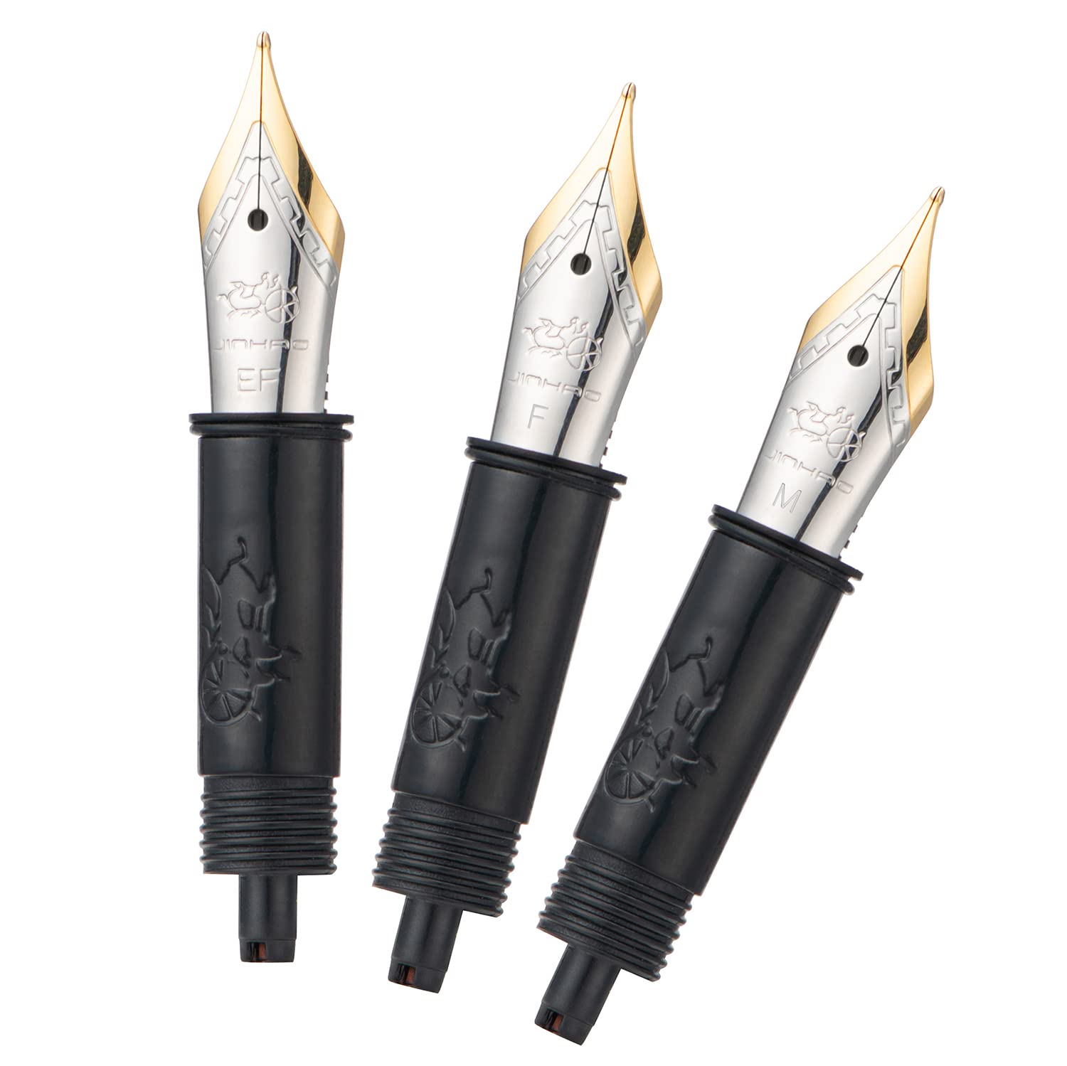 Set of 3 Jinhao 82 Fountain Pen Nib with Black Section Feed (EF, F and M) Gold Trim-Compatible with Jinhao 82, 88, 95, 82 Mini, 92, 100 Mini Fountain Pen