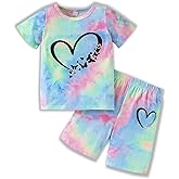 Kids Girl Clothes Tie Dye Heart Print Short Sleeve Top and Shorts Toddler Girl Summer Outfits Short Set