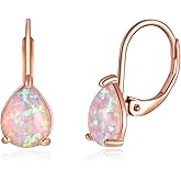 CiNily Opal Teardrop Earrings for Women Girls Hypoallergenic 14K Withe Gold Plated Dainty Opal Drop Earrings Leverback Dangle Earrings Jewelry for Sensitive Ears Mothers Gifts