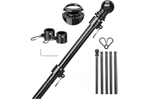 SEEKNEW Black House Flag Pole Kit, Heavy Duty Stainless Steel 6 FT Tangle Free Flagpoles for 3x5 Canada Flags, Adjustable Met