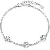 ÀIMBRACE Moissanite Bracelets for Women: Moissanite Link Charm Bracelet, 925 Sterling Silver/18K White Gold Plated/Rhodium Finish, Round Halo, Adjustable, Fine Jewelry Gift Ideas for Women