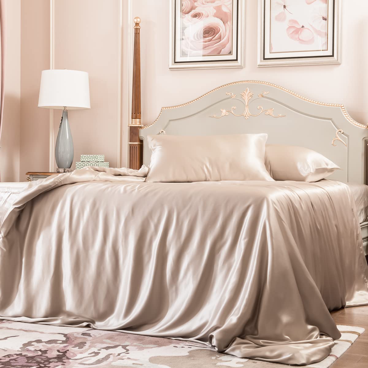 Photo 1 of PROMEED 100% Silk Bedding Duvet Cover Set, Grade 6A 22 Momme Mulberry Silk 3 Piece Bed Set with Twin Size Duvet Cover and Pillowcases (Champagne, Twin)