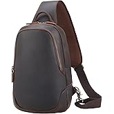 TIDING Men's Vintage Leather Crossbody Sling Bag Outdoor Travel Chest Bag Shoulder Daypack Fits 12.9" iPad | Vintage, Leather, Outdoor, Travel, Shoulder, Fits 12.9" iPad