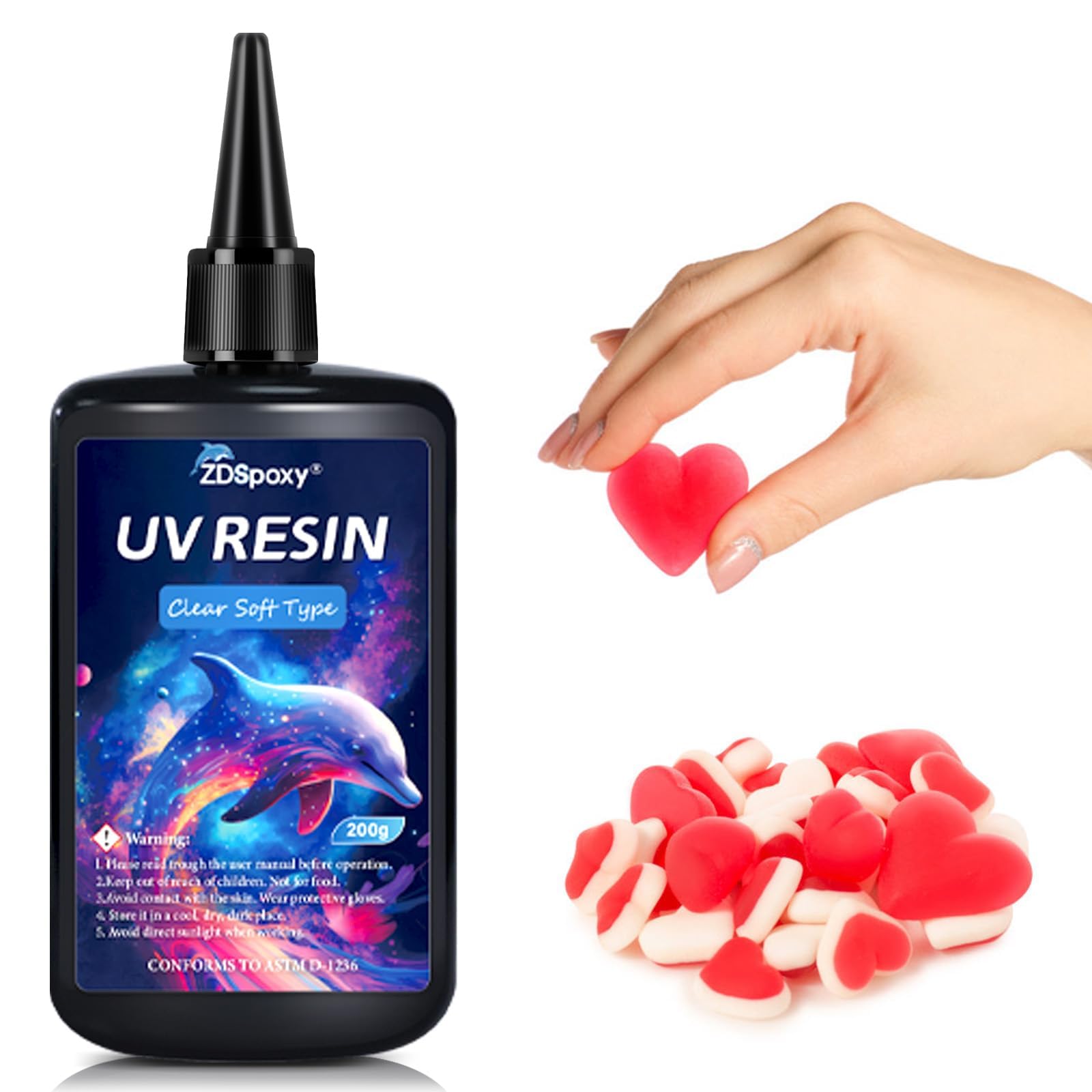 Zdspoxy UV Resin Soft Type, 200g Elastic&Bendable Crystal Clear Ultraviolet Epoxy Resin, Low Shrinkage UV Resin Kit for Crafts, Jewelry Making, Decoration