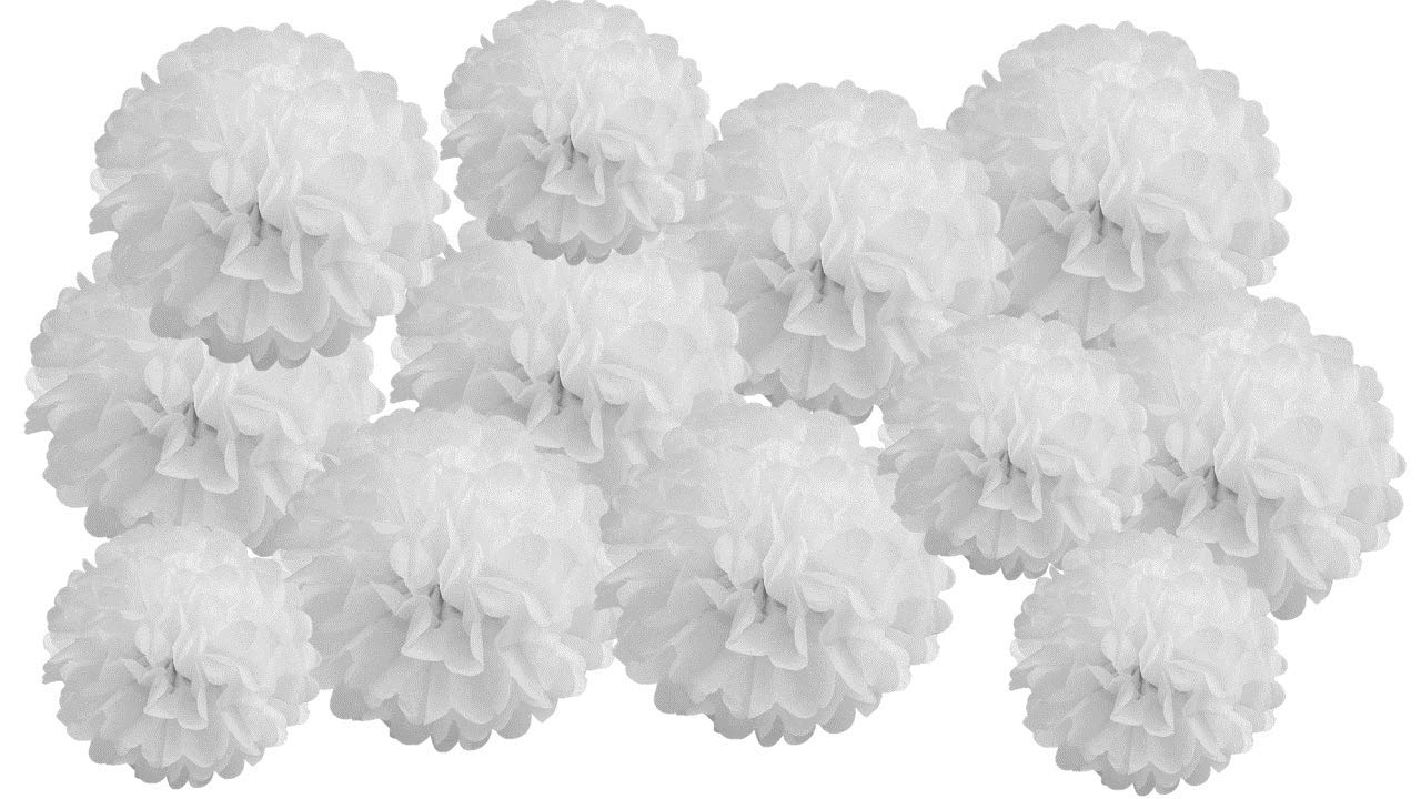 12 Pieces Paper pom poms Decorations Hanging for Party Tissue pom pom Decorations Flowers Many Combination Packs Including Pink Pastel White Blue Gold Grey Black
