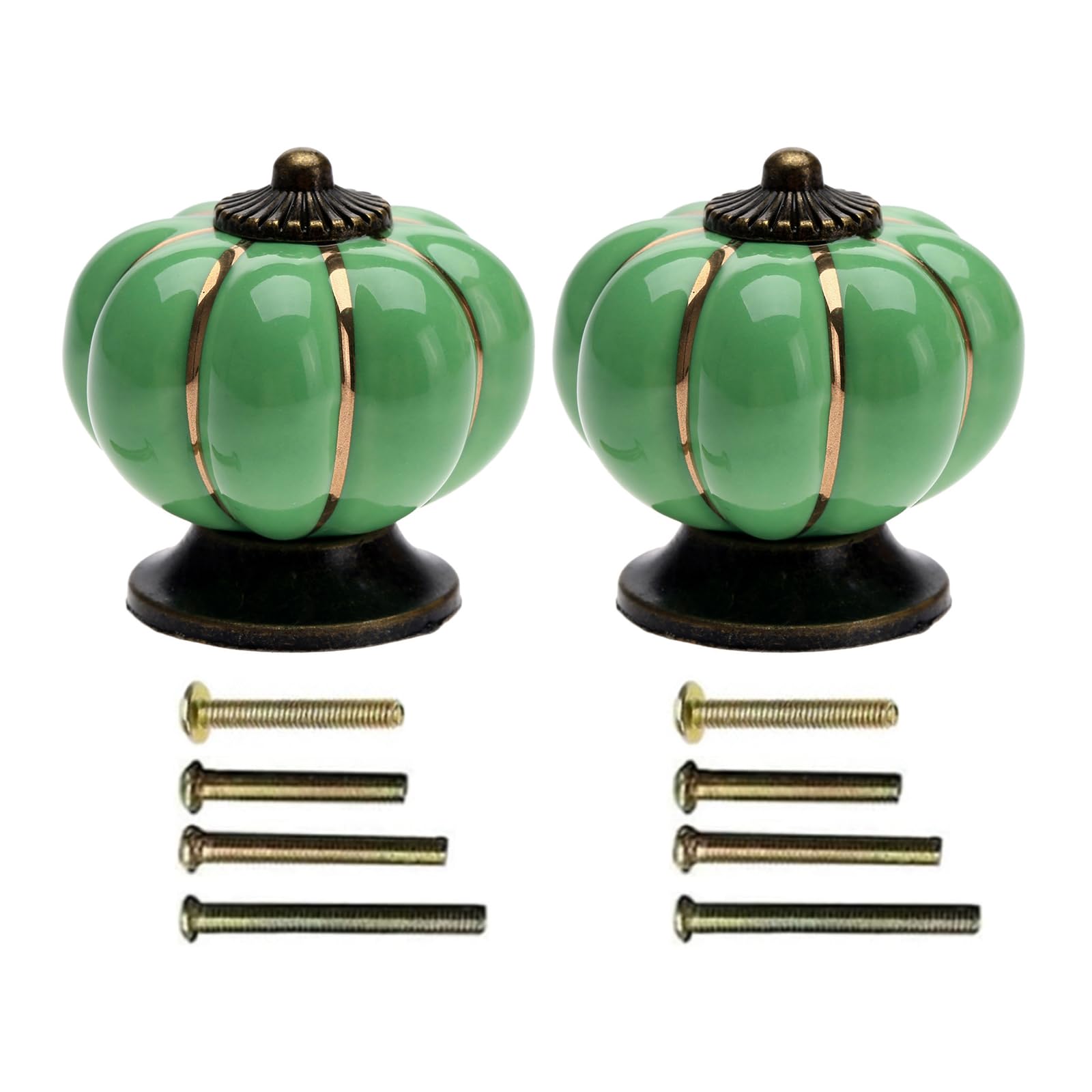 Mgoodoo 2pcs Ceramic Door Handles Pumpkin Design for Cabinet Dresser Drawer Kitchen Furniture Knob Vintage Style Green
