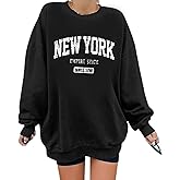 Sulayesh Oversized New York Sweatshirt for Women Aesthetic Preppy Hoodies Vintage Letter Print Graphic Crewneck Pullover Tops