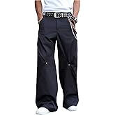 VIPWOLF Men's Rivet Wide Leg Dress Pants Streetwear Zipper Fly Loose Long Trousers with Pockets