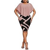Yajedo Womens Retro Bodycon Midi Dresses Sexy Mesh Lace Cape Sleeve V Neck Print Work Church Pencil Dress