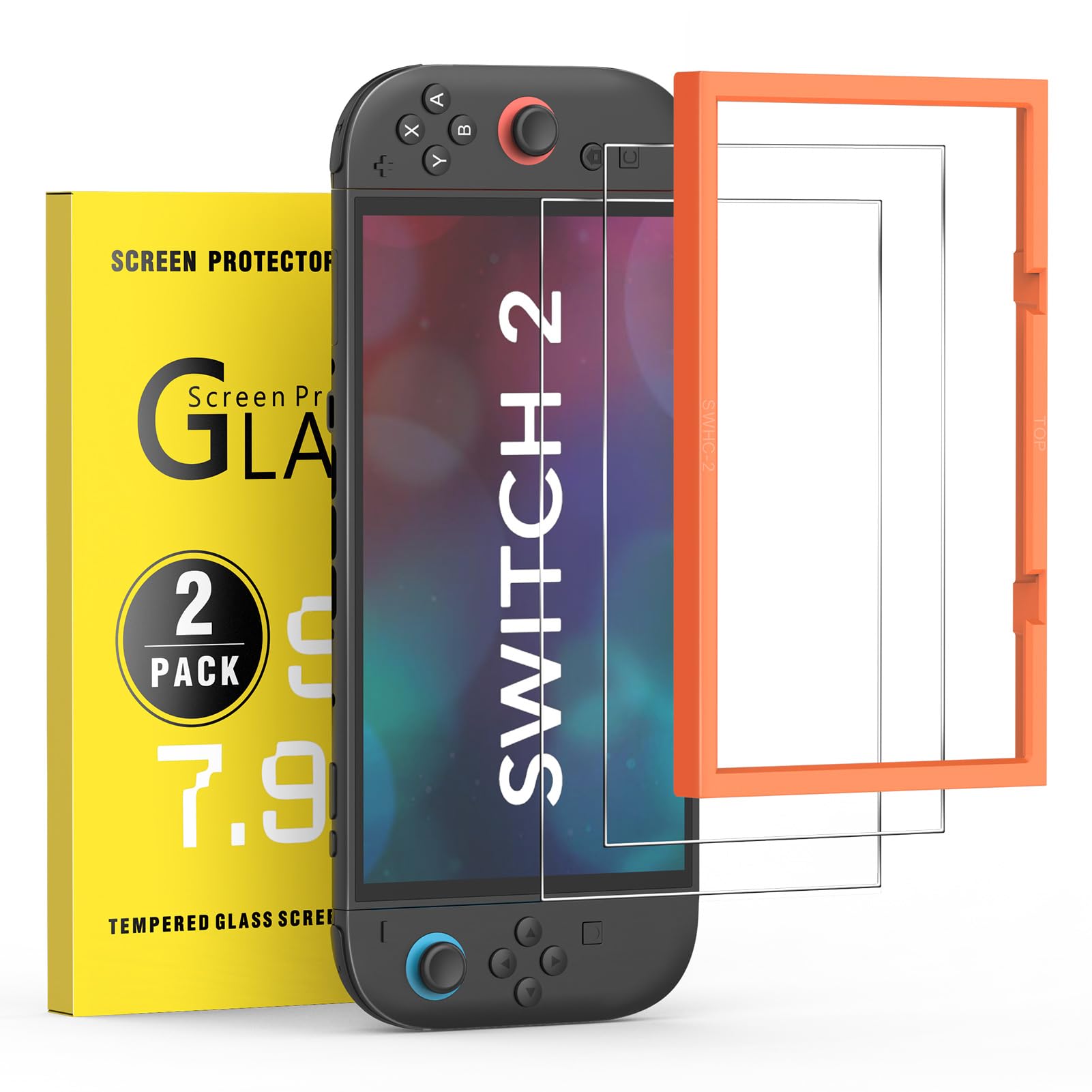 REALPOW 2-Pack Screen Protector for Nintendo Switch 2 [7.9''] 2025 Tempered Glass with Alignment Frame Bubble Free Ultra Resistant Transparent HD Clear