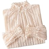 YEKEYI Lace Tops for Women Long Sleeve Mock Neck Sheer Blouse See Through Floral Lace Tops