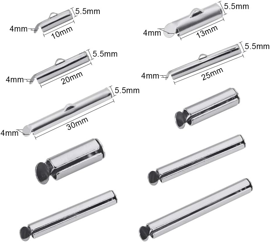 PH PandaHall 200 pcs 5 Sizes Iron Slide On End Clasp Tubes for Jewellery Making Handcraft Works Necklace Bracelet - Image 4