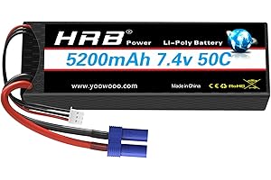 HRB 2S 5200mAh Lipo Battery 7.4V 50C with EC5 Plug Hard Case RC Lipo Battery Compatible with RC Car RC Airplane RC Truck RC B
