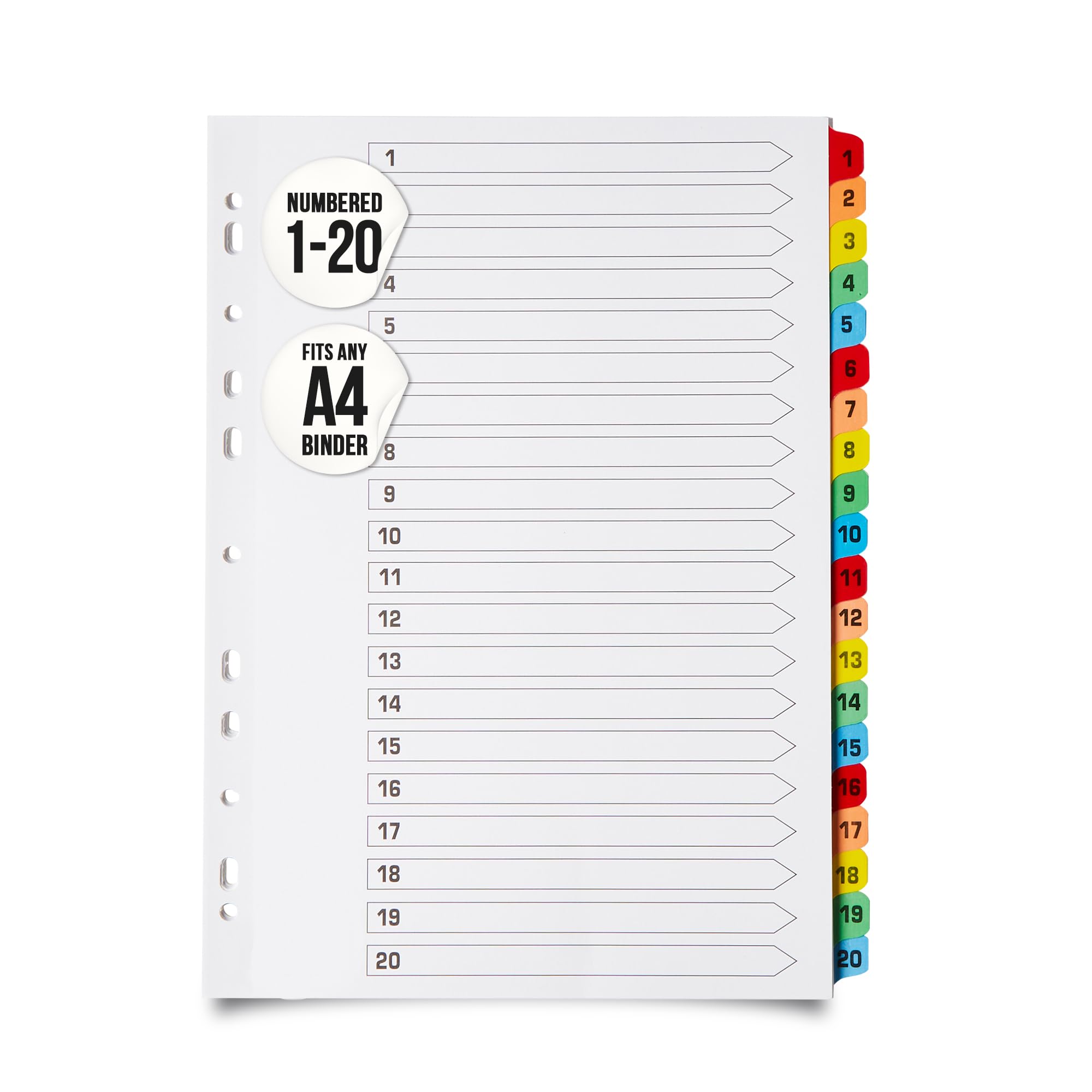 Binder Dividers with Tabs 1-20 Numbered – A4 (1 Pack) | Dividers for 3 ...