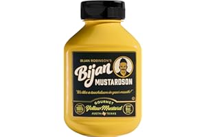 Bijan Mustardson Yellow Mustard, Tangy & Savory 9 oz – Real Onion & Garlic, Bold Ballpark Flavor, Premium Condiment for Dogs, Burgers, Sandwiches