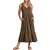 ANRABESS Women Summer Maxi Dresses A-line Tiered Flowy V Neck Sleeveless Swing 2026 Casual Beach Travel Sundress with Pockets