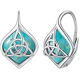 Phyonio Celtic Knot Turquoise Earrings 925 Sterling Silver Leverback Earrings Western Boho Genuine Turquoise Jewelry Gifts