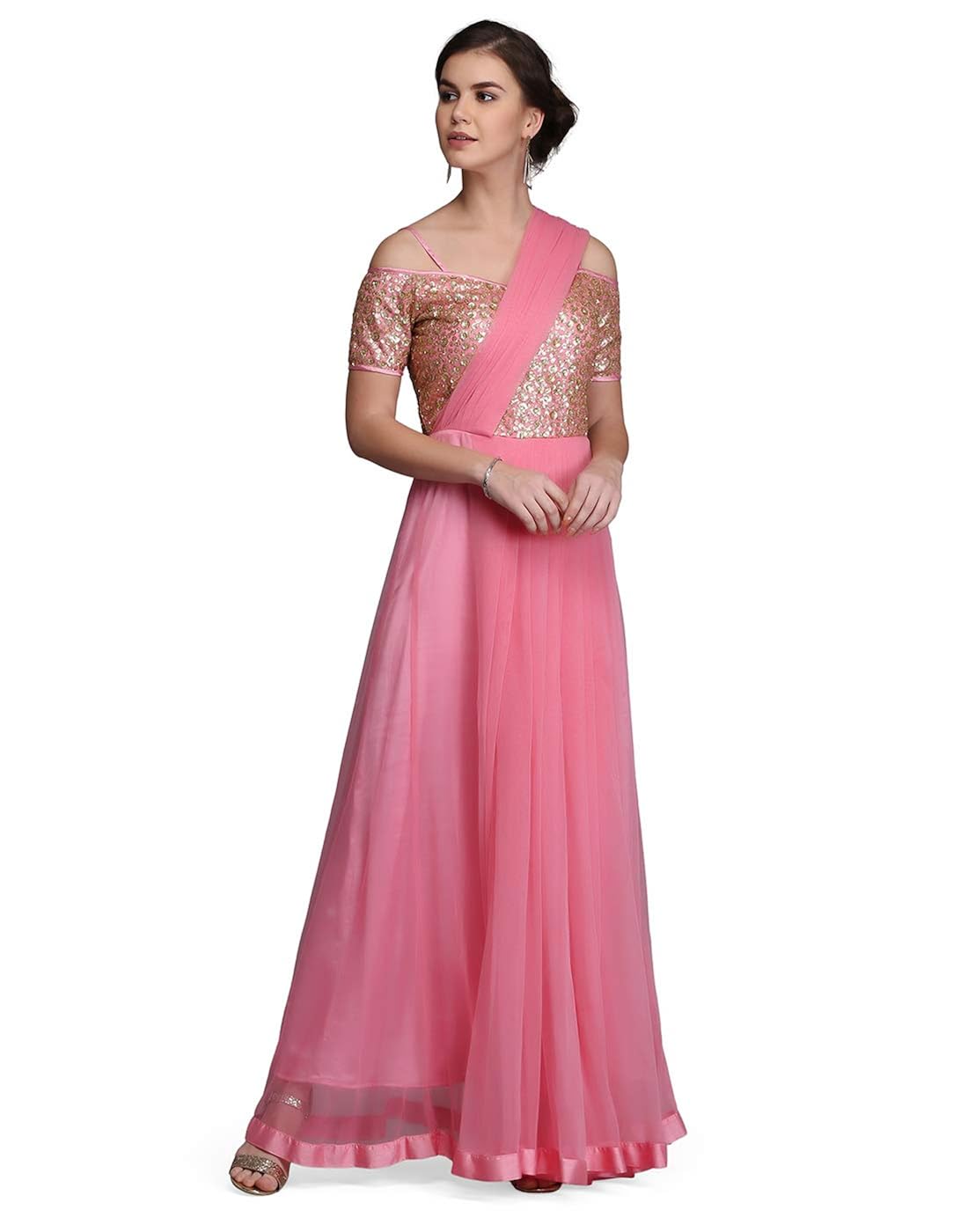 ojjasvi pink draped saree gown