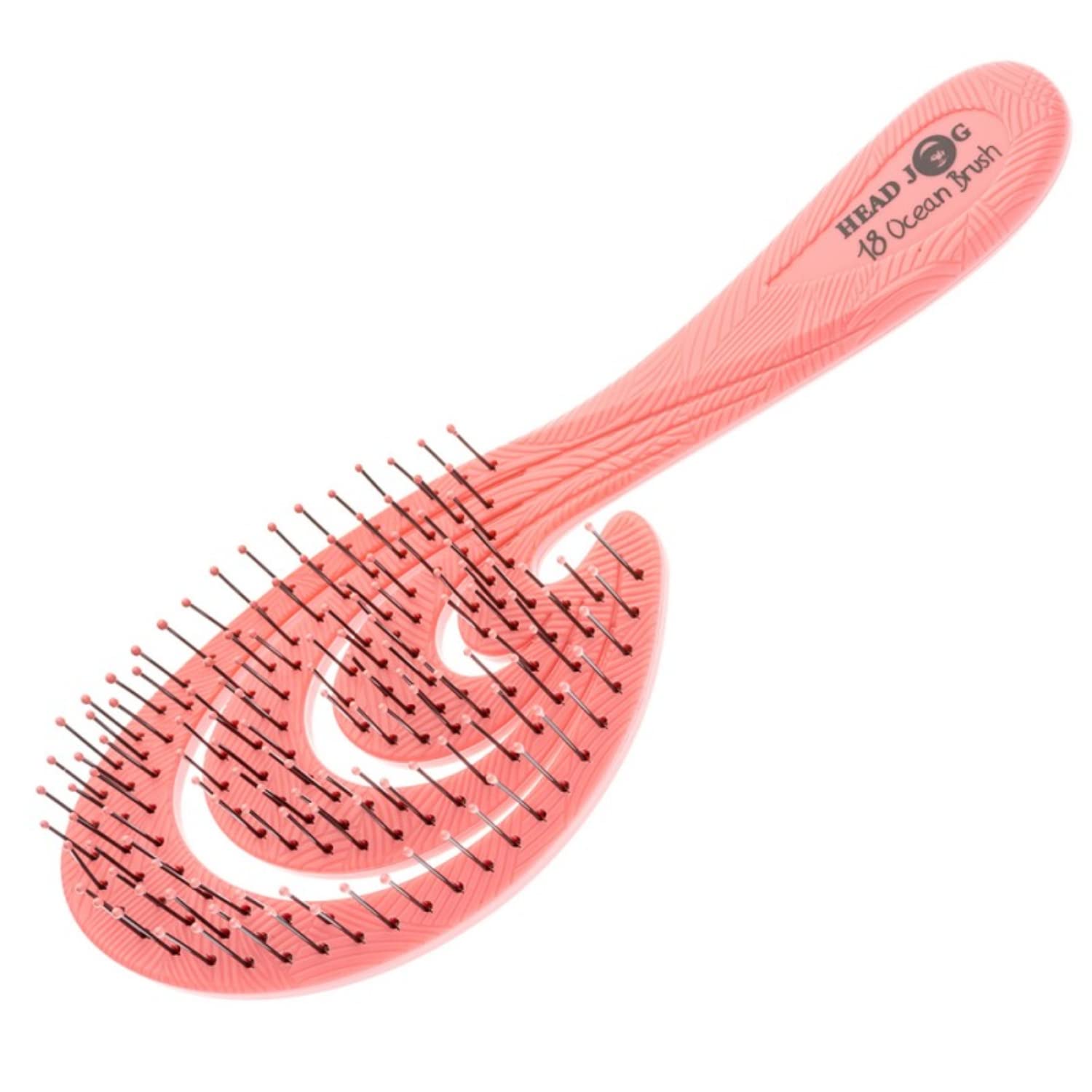 Head Jog 18 Ocean Hair Brush. Eco Friendly Vent Paddle Brushes With Flexible Soft Bristles, Detangling Wet Or Dry Hair. Gentle Brushing & Detangling Brush For Curly & Wavy Hair (Coral)