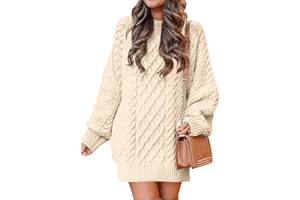 ANRABESS Women Long Sleeve Oversized Cable Knit Chunky Baggy Loose Pullover Tunic Mini Sweater Dress 2024 Trendy Fall Outfits