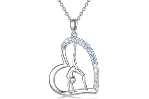 POPKIMI Gymnastics Gift for Girls Gymnastics Necklace 925 Sterling Silver Gymnastic Necklace Flipping Gymnast Team USA Gymnastics Fashion Jewelry Heart Pendant Necklace Sport Ballerina Gymnastics Jewelry, Birthday Gifts for Women Daughter Granddaughter Teen Girls