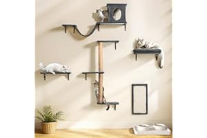 PawGiant Cat Wall Shelves, 5-in-1 Cat Furniture Set, Wooden Cat Climber with Perches, Condo House, Bed, Scratching Post & Board for 16inch Drywall and Solid Wall