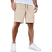 QPNGRP Men's Casual Shorts – Stretch Cotton, Drawstring Elastic Waist, Zipper Pockets, Light Blue